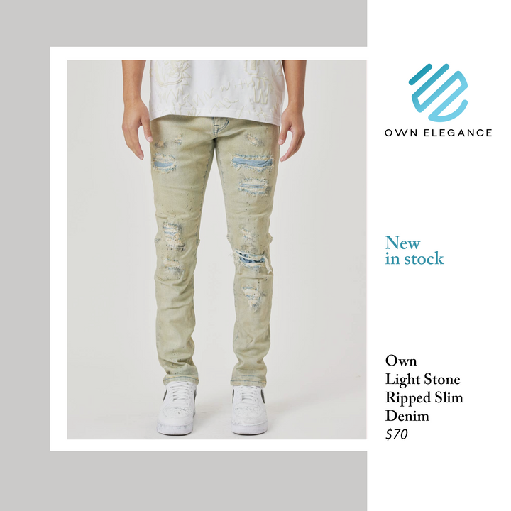 Own Light Stone Ripped Slim Denim