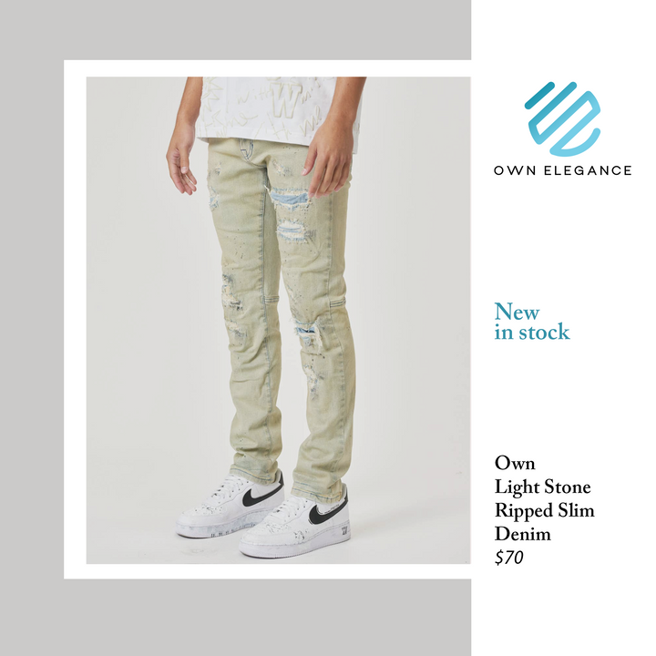 Own Light Stone Ripped Slim Denim