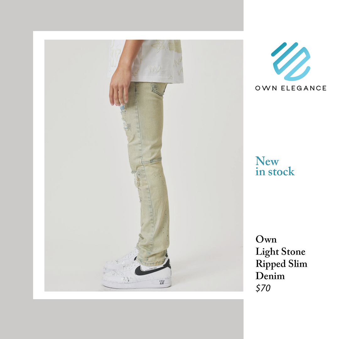 Own Light Stone Ripped Slim Denim