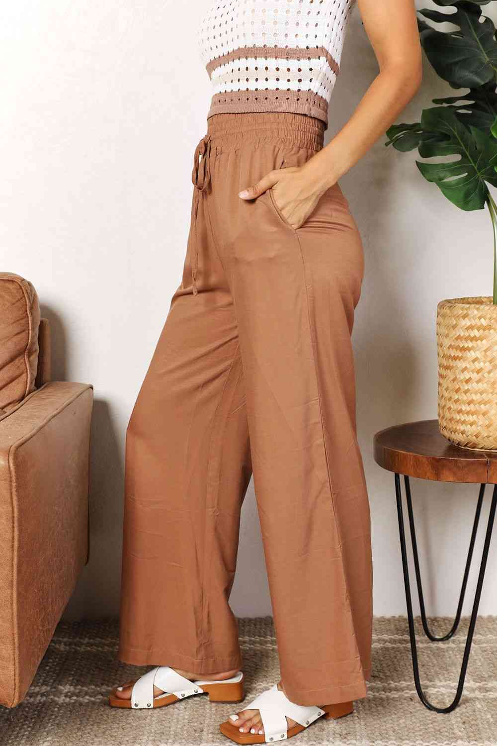 Smocked Waist Wide Leg Pants