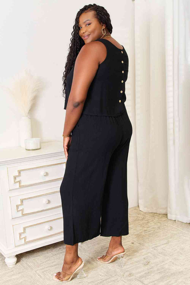 Round Neck Tank and Wide Leg Pants Set