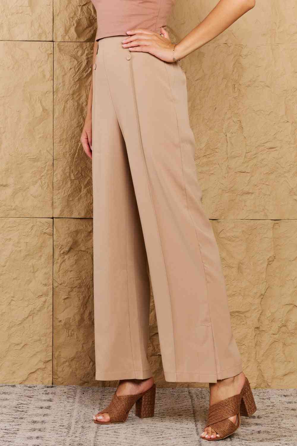 Pintuck Straight Leg Pants in Camel