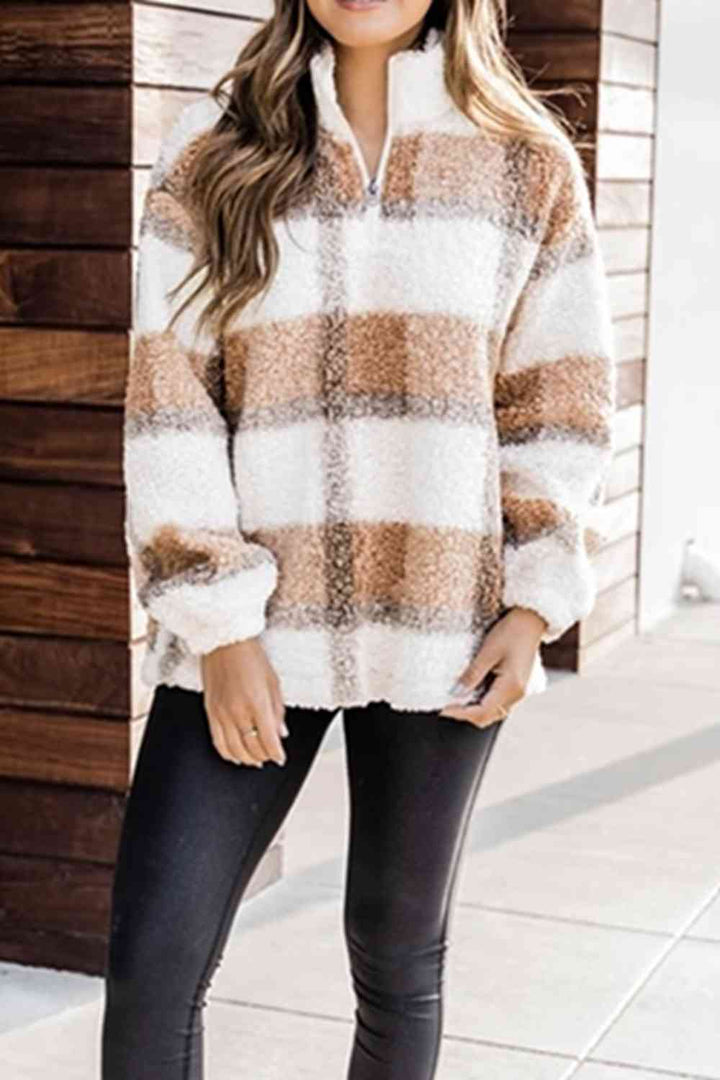 Plaid Quarter-Zip Sweatshirt