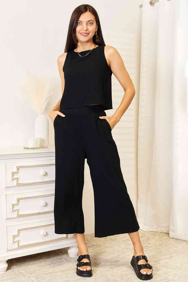 Round Neck Tank and Wide Leg Pants Set