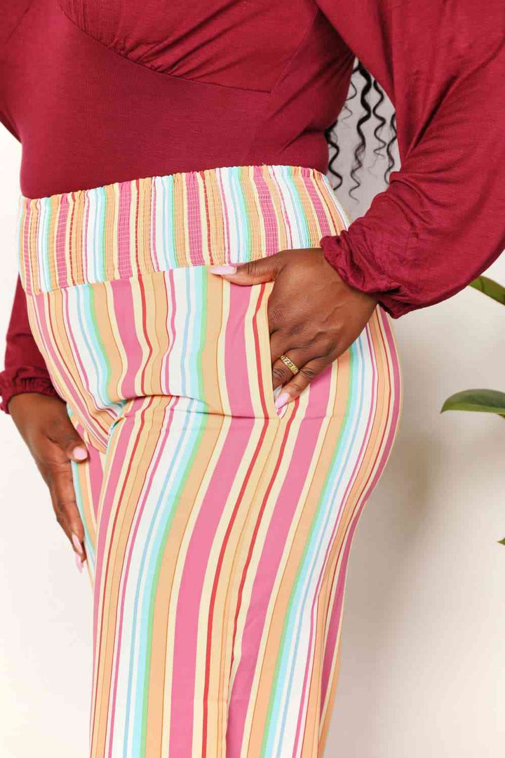 Striped Smocked Waist Pants with Pockets