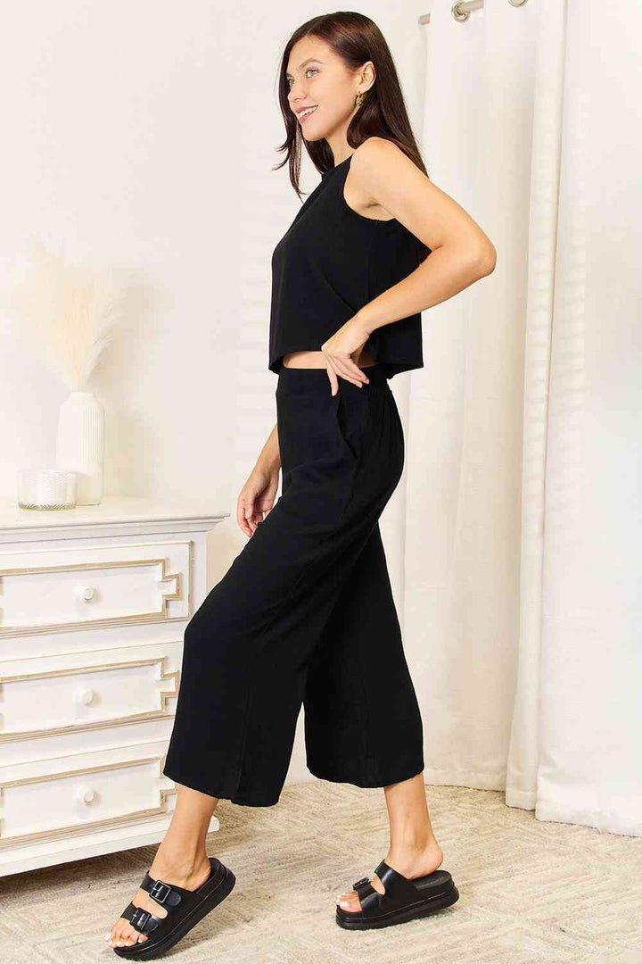 Round Neck Tank and Wide Leg Pants Set