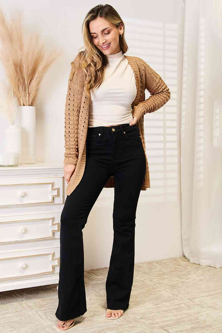 Horizontal Ribbing Open Front Cardigan