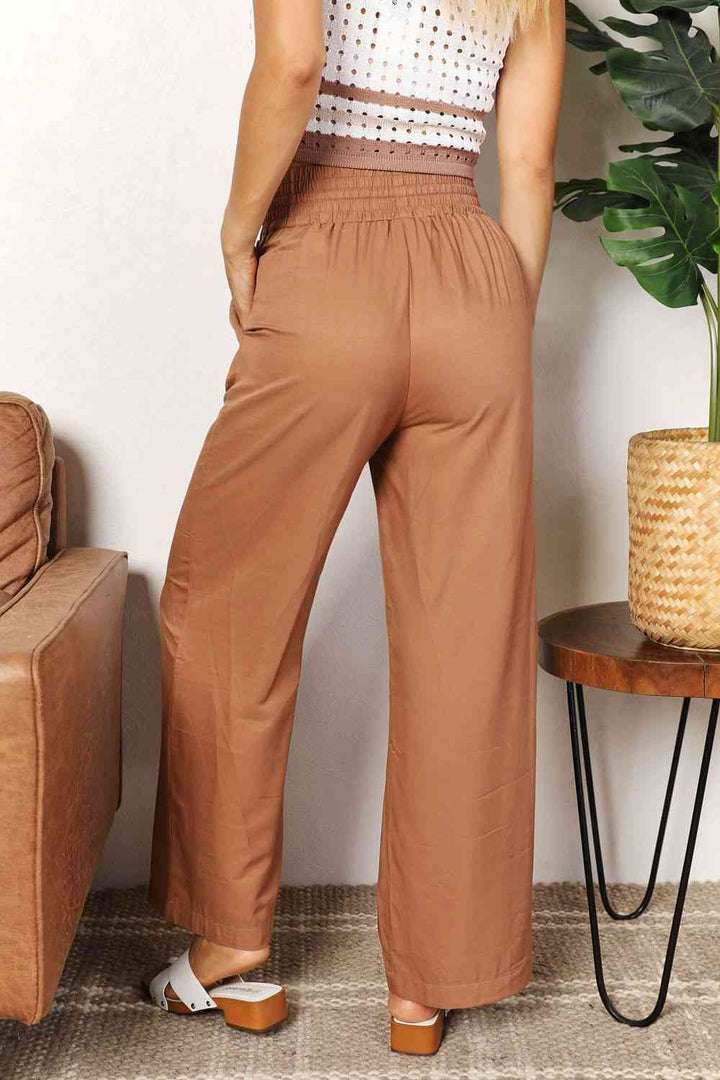 Smocked Waist Wide Leg Pants