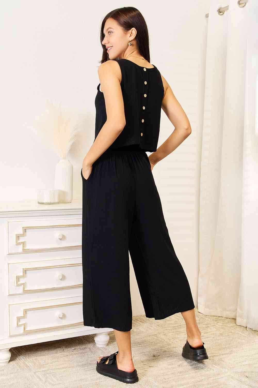 Round Neck Tank and Wide Leg Pants Set