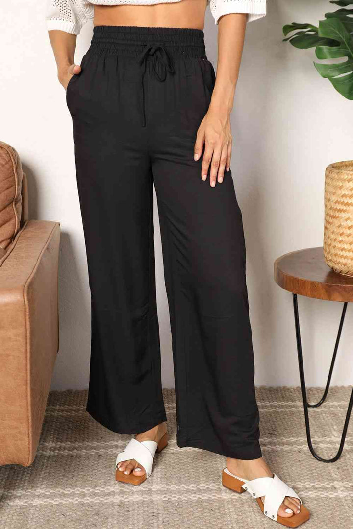 Smocked Waist Wide Leg Pants