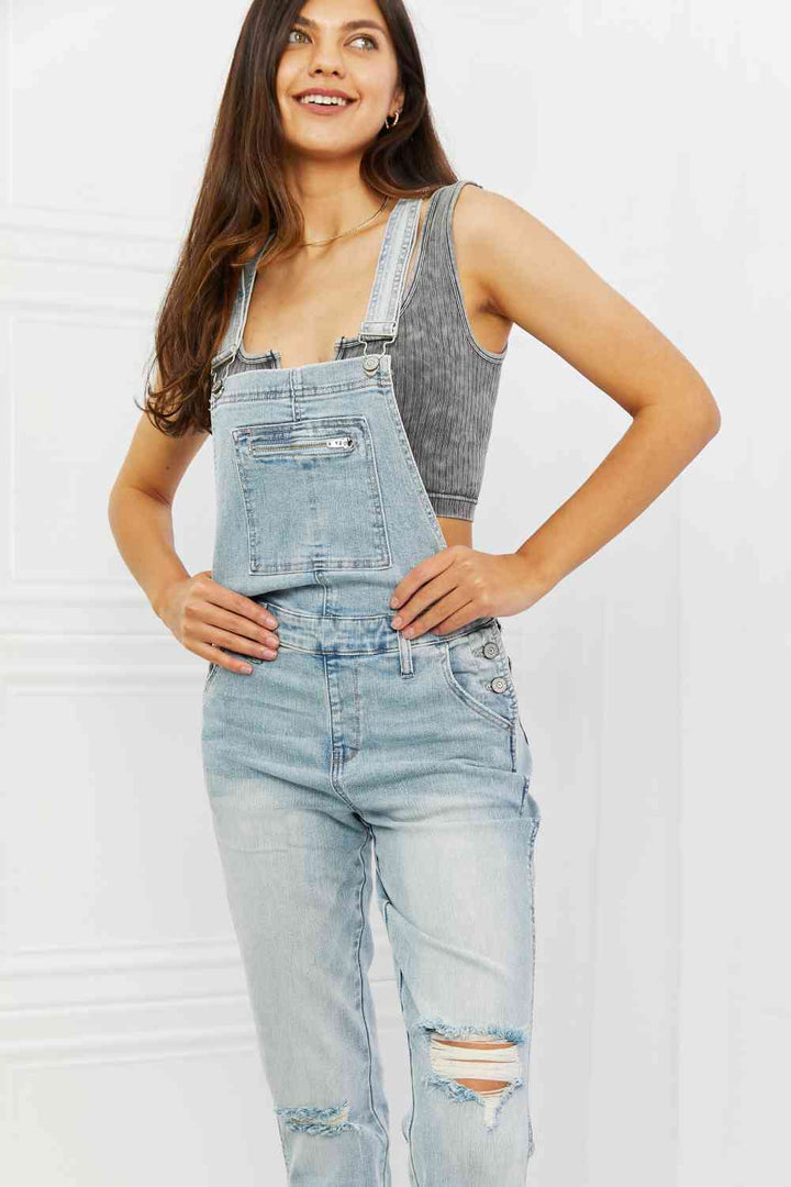 Distressed Straight Leg Overalls