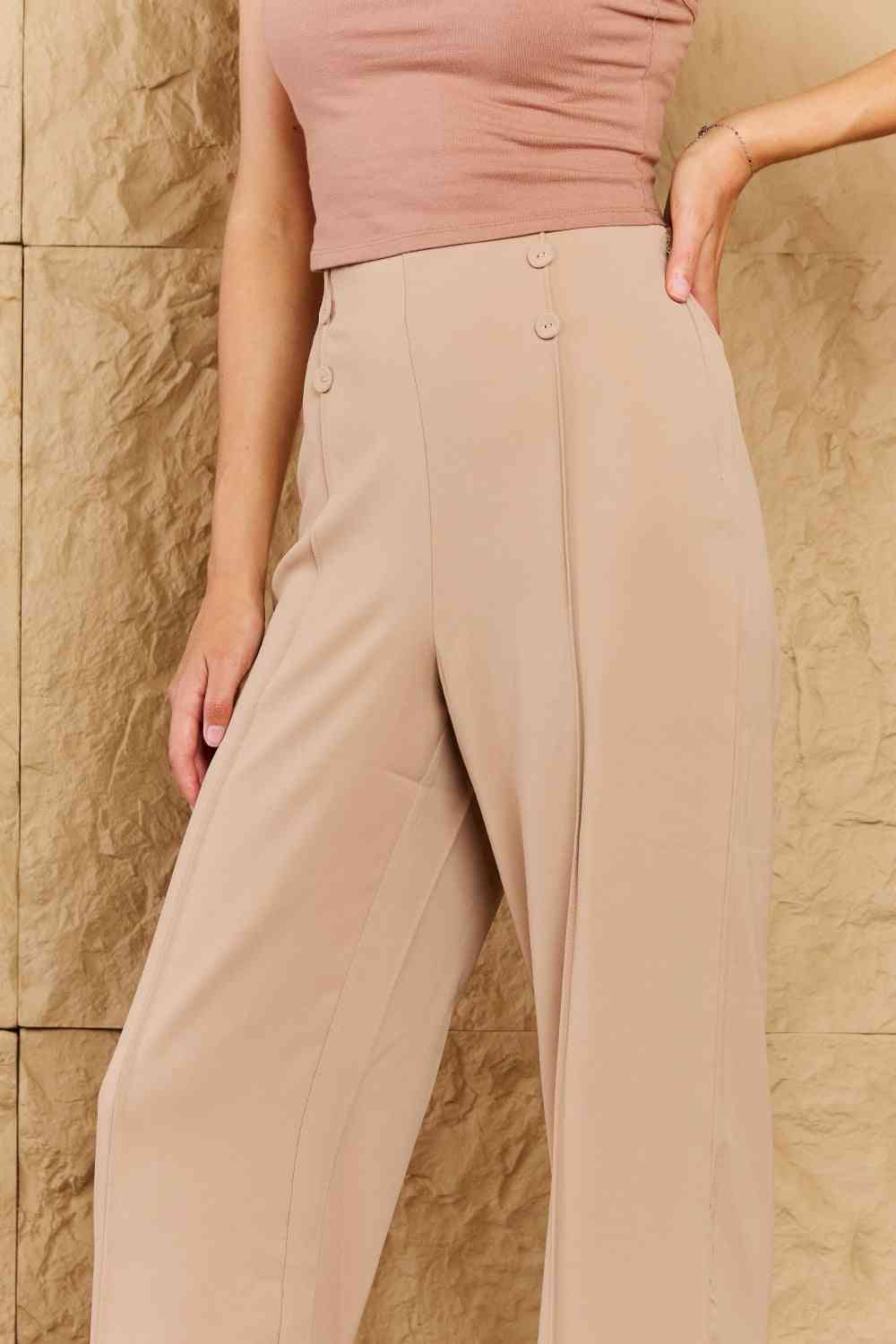 Pintuck Straight Leg Pants in Camel