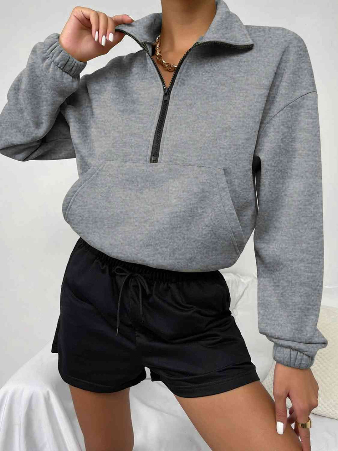 OE Half-Zip Dropped Shoulder Sweatshirt