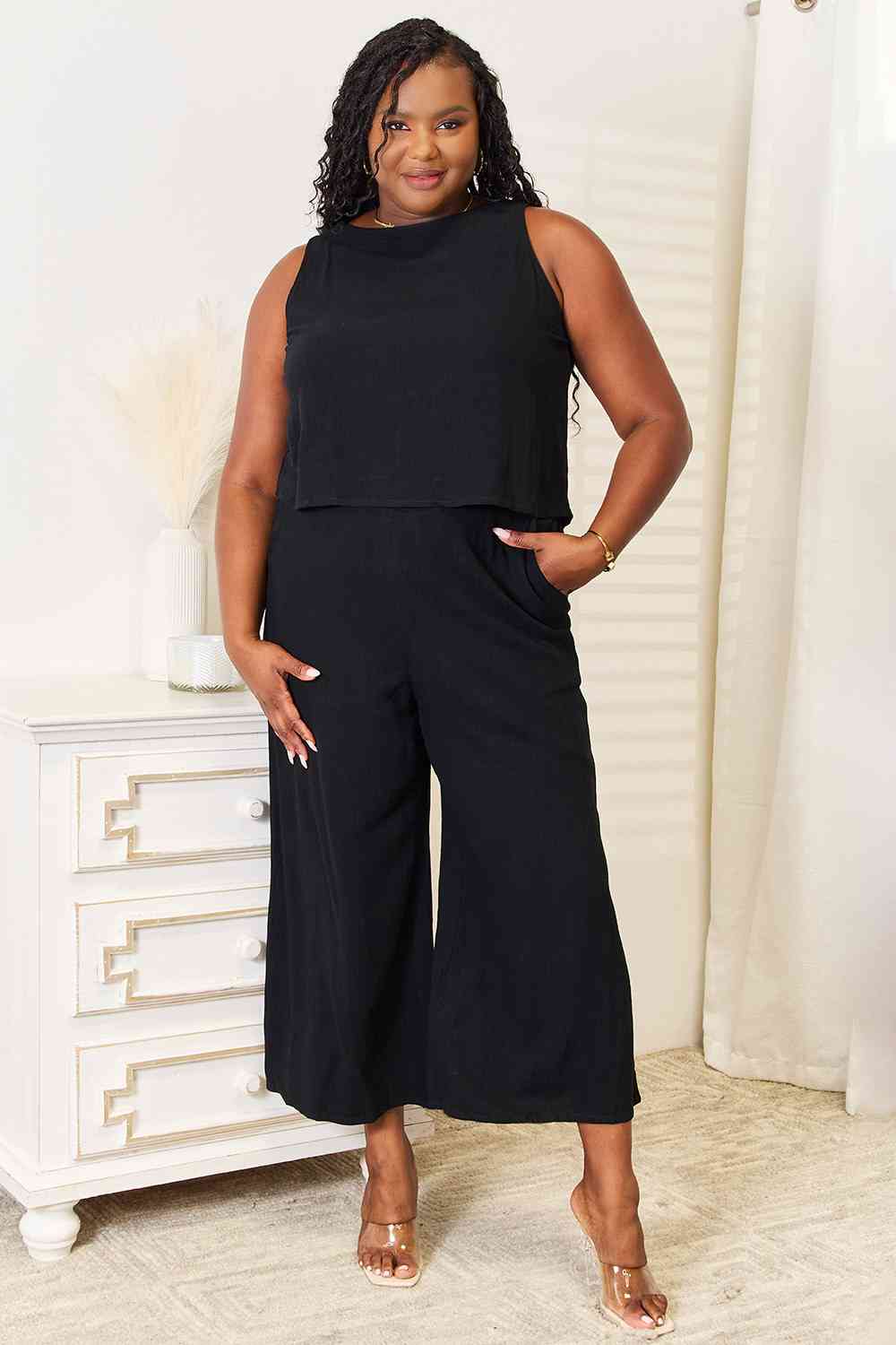 Round Neck Tank and Wide Leg Pants Set