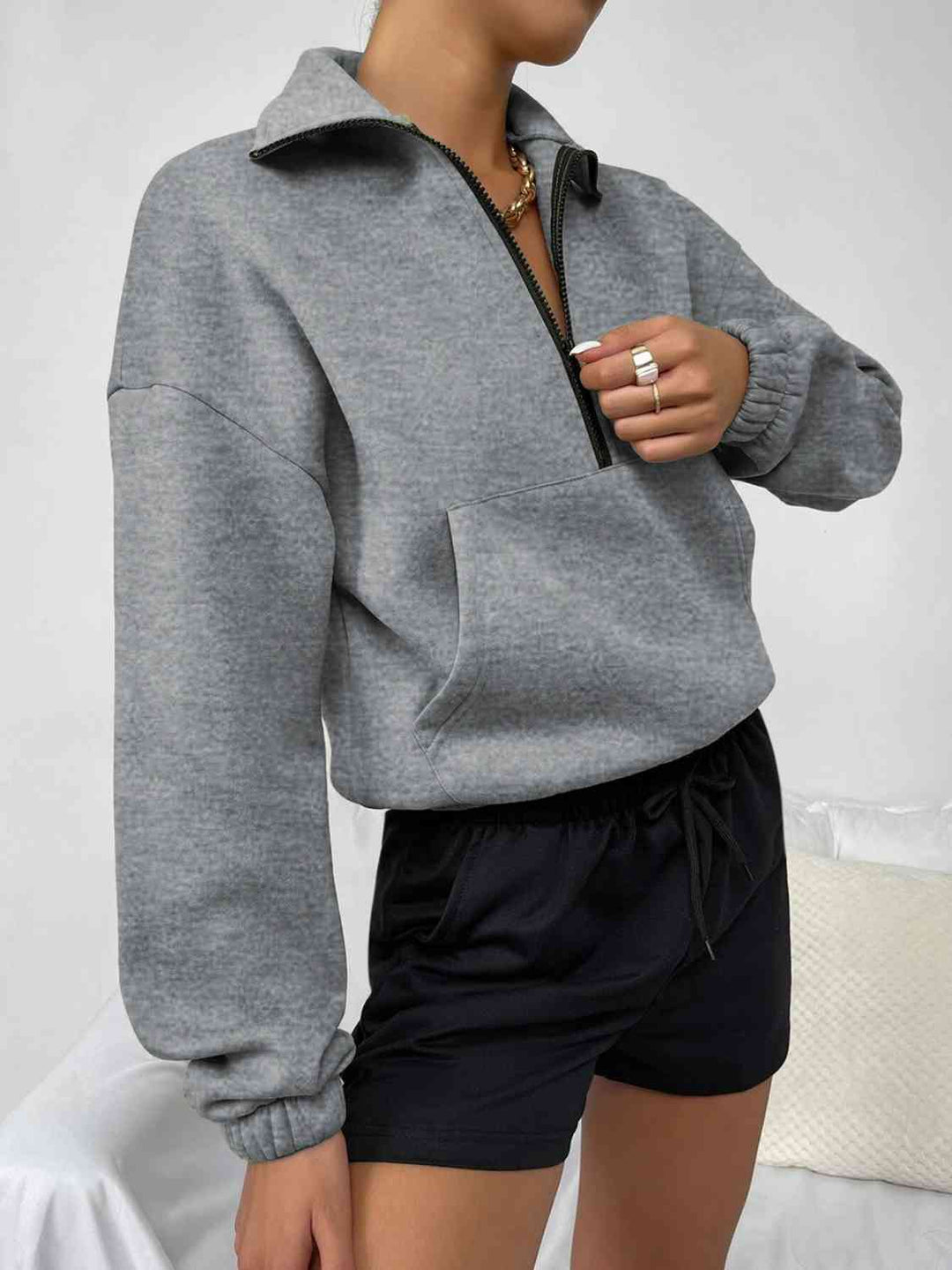 OE Half-Zip Dropped Shoulder Sweatshirt