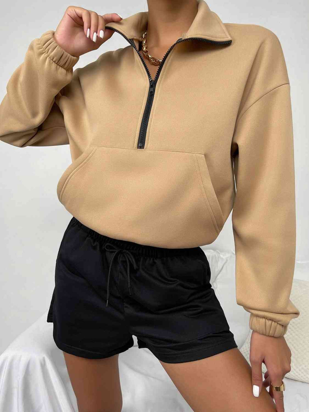 OE Half-Zip Dropped Shoulder Sweatshirt