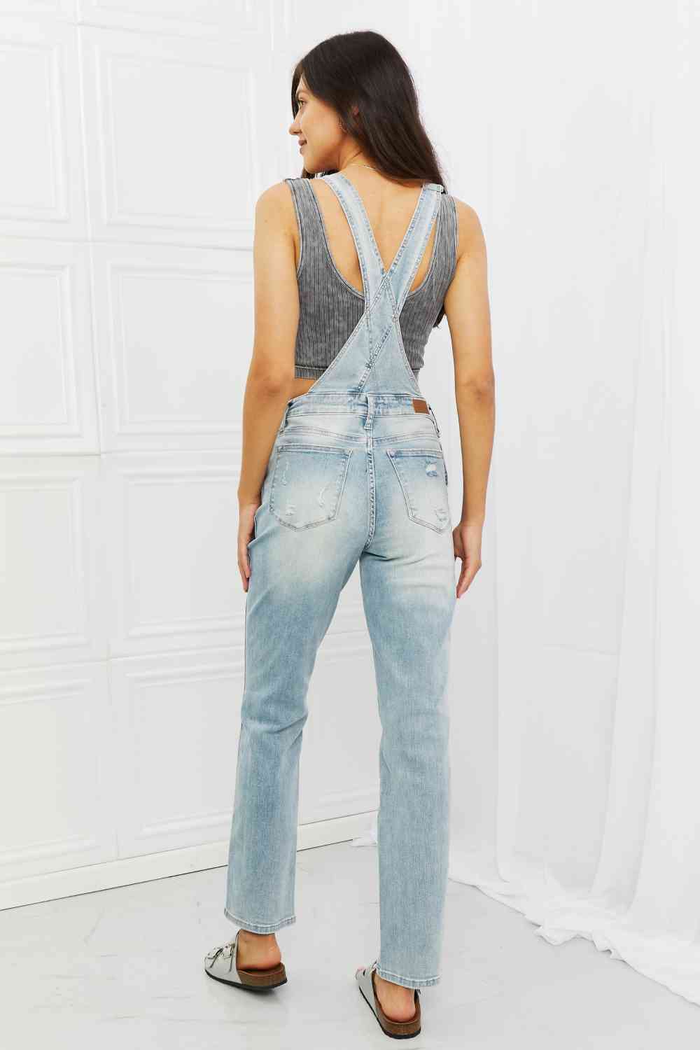 Distressed Straight Leg Overalls