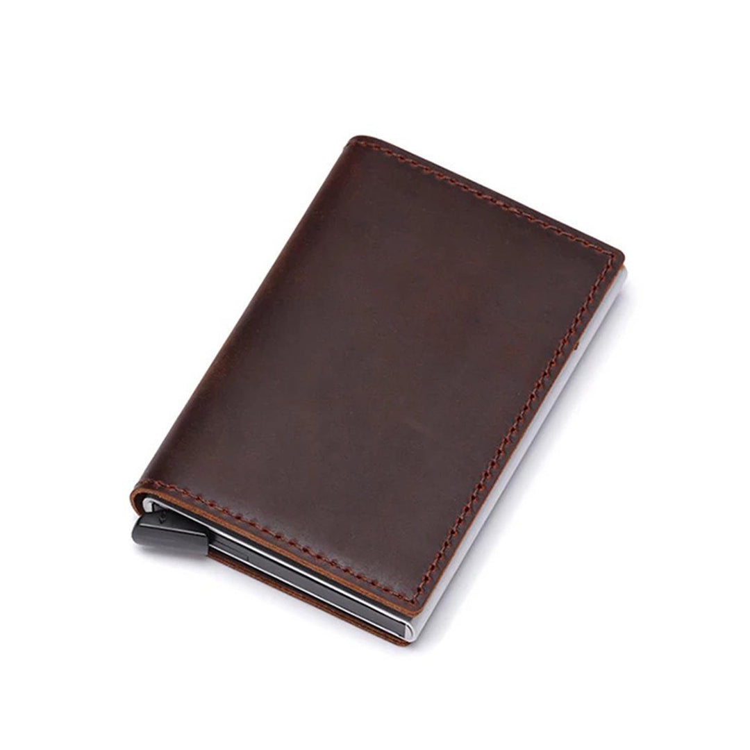 RFID blocking Smart Genuine Leather Card Holder