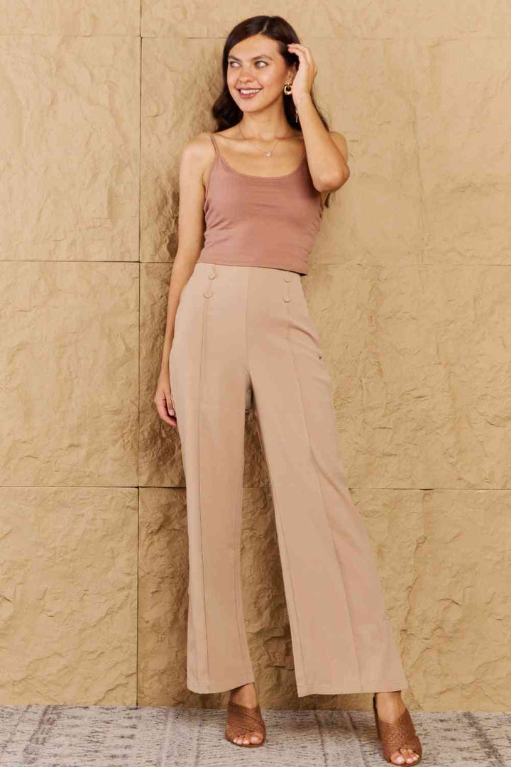 Pintuck Straight Leg Pants in Camel