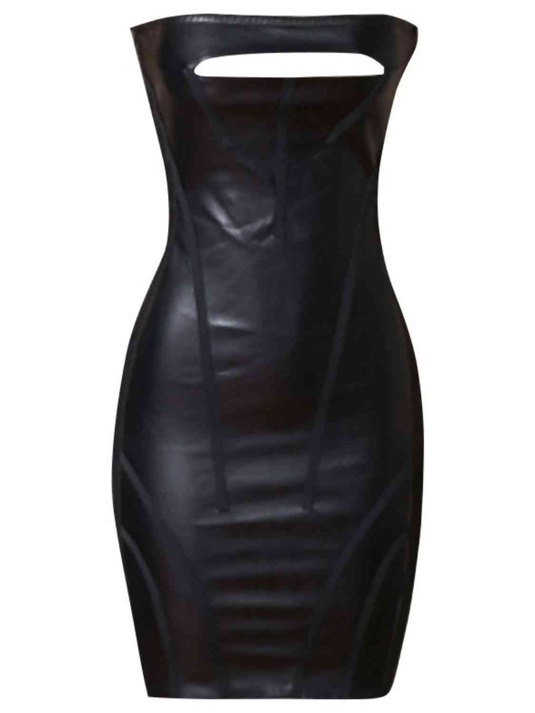 Faux Leather Cutout Strapless Bandage Dress