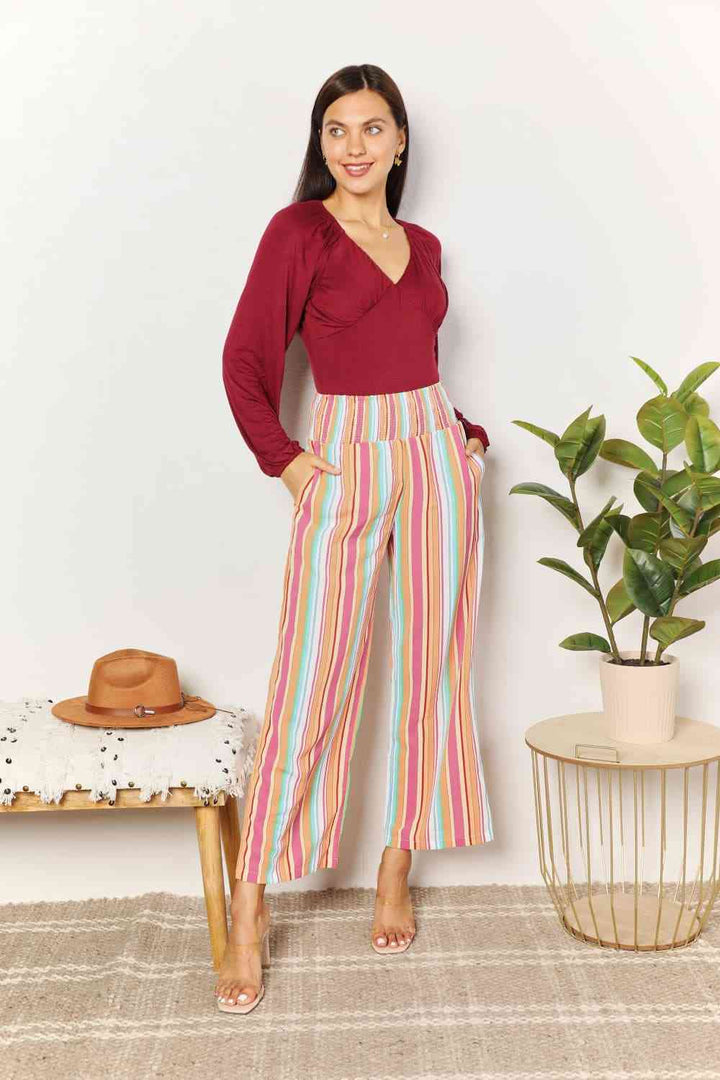 Striped Smocked Waist Pants with Pockets