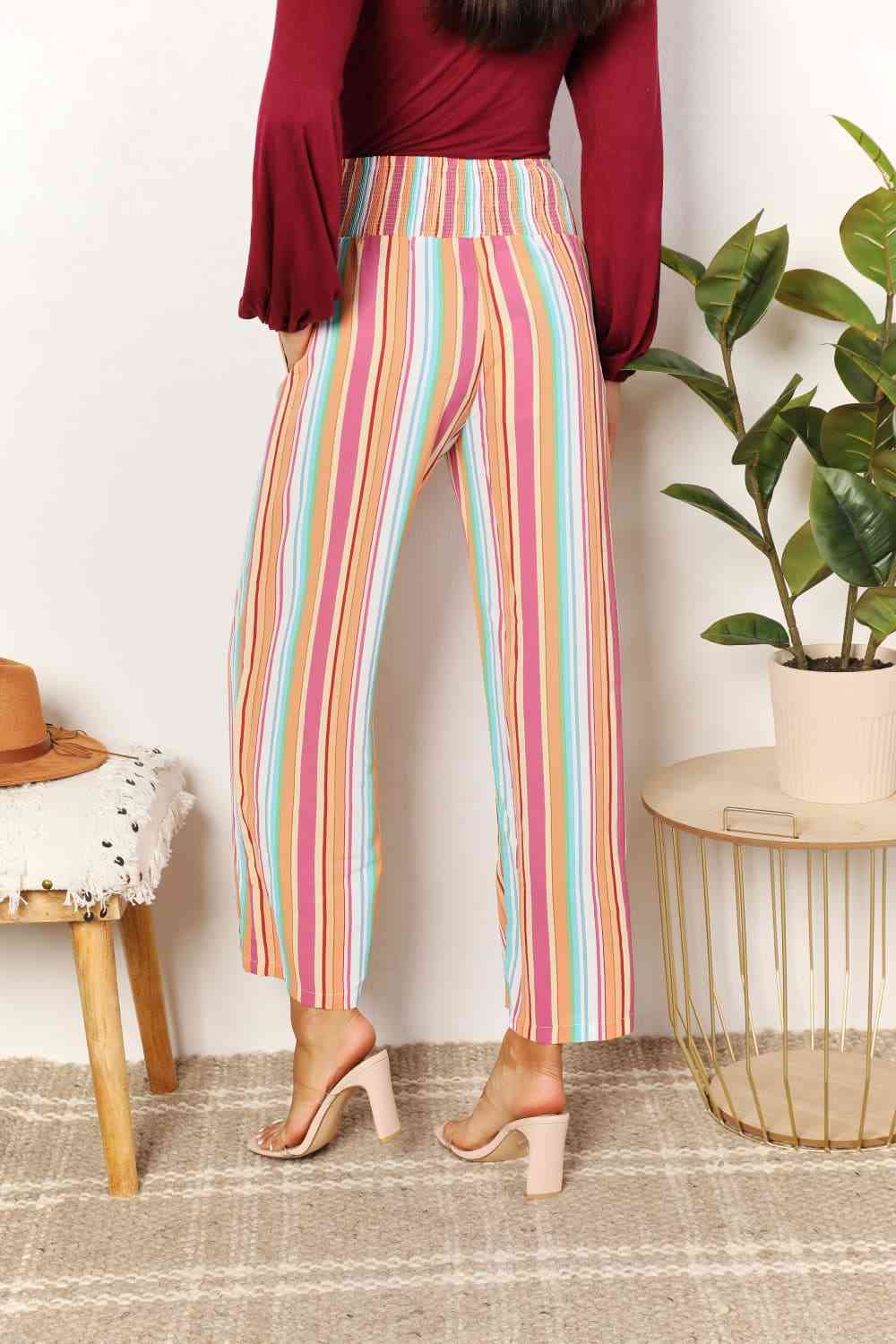 Striped Smocked Waist Pants with Pockets