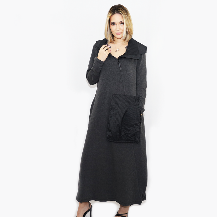 OE COLLAR SWEATER ZIP DRESS