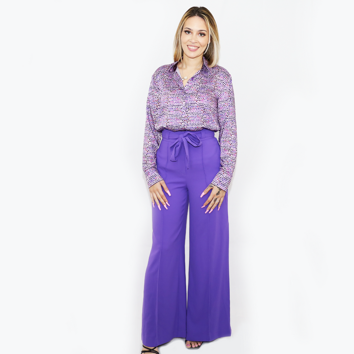 MATCHING TAILER-FIT SHIRT AND WIDE -LEG PANTS