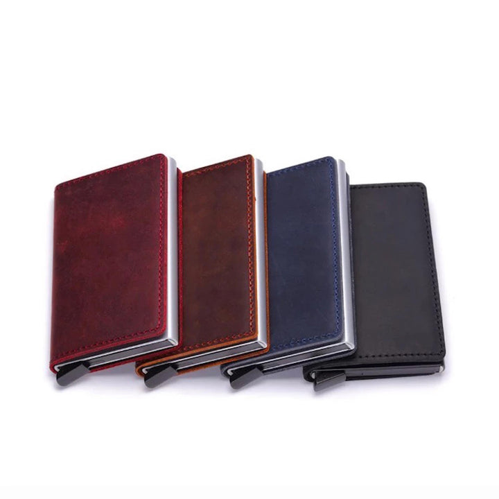 RFID blocking Smart Genuine Leather Card Holder