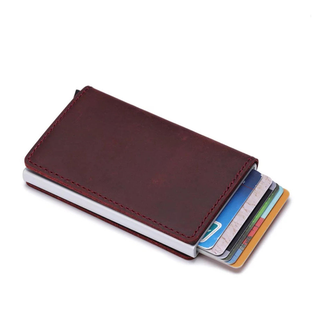 RFID blocking Smart Genuine Leather Card Holder